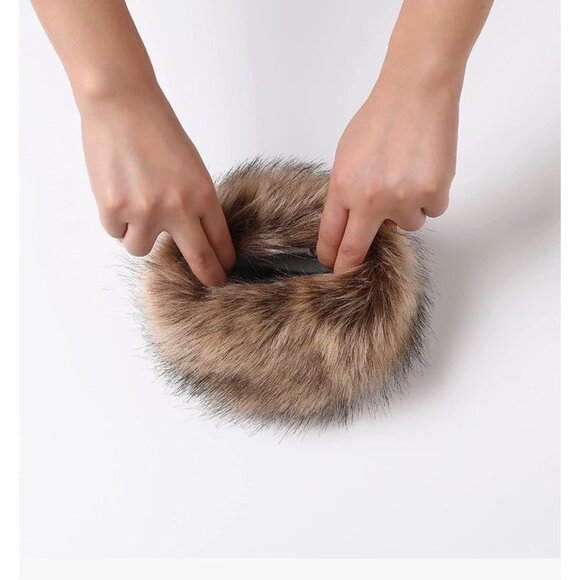 Brown Fuzzy Faux Fur Pom Pom Wrist Cuffs Furry Bands Arm Warmers Boot Covers - Picture 7 of 7